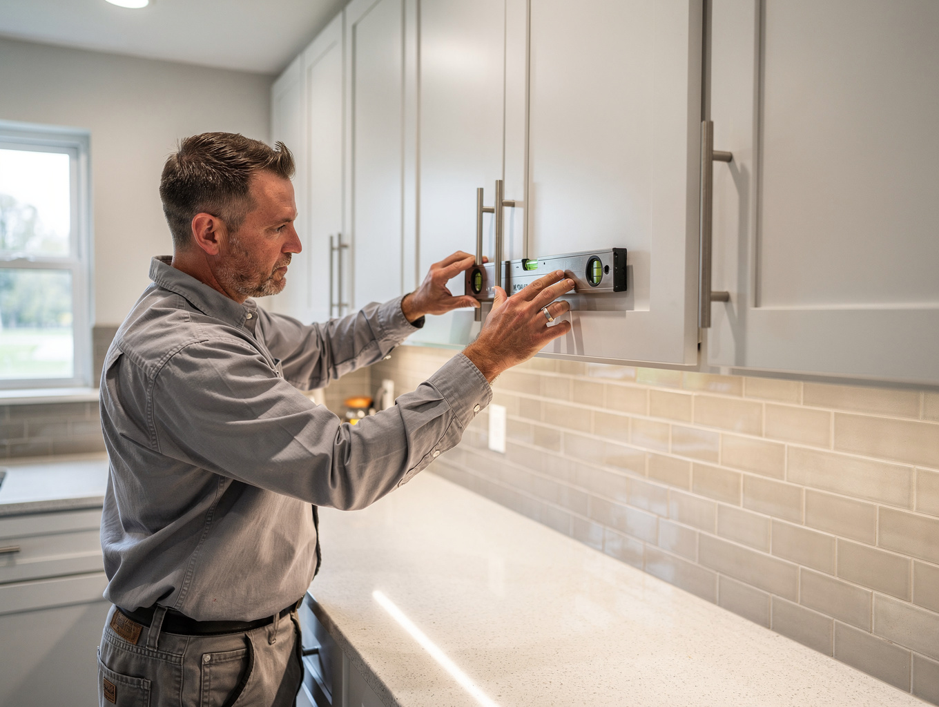 Modern kitchen cabinetry installation showing clean lines and quality finish