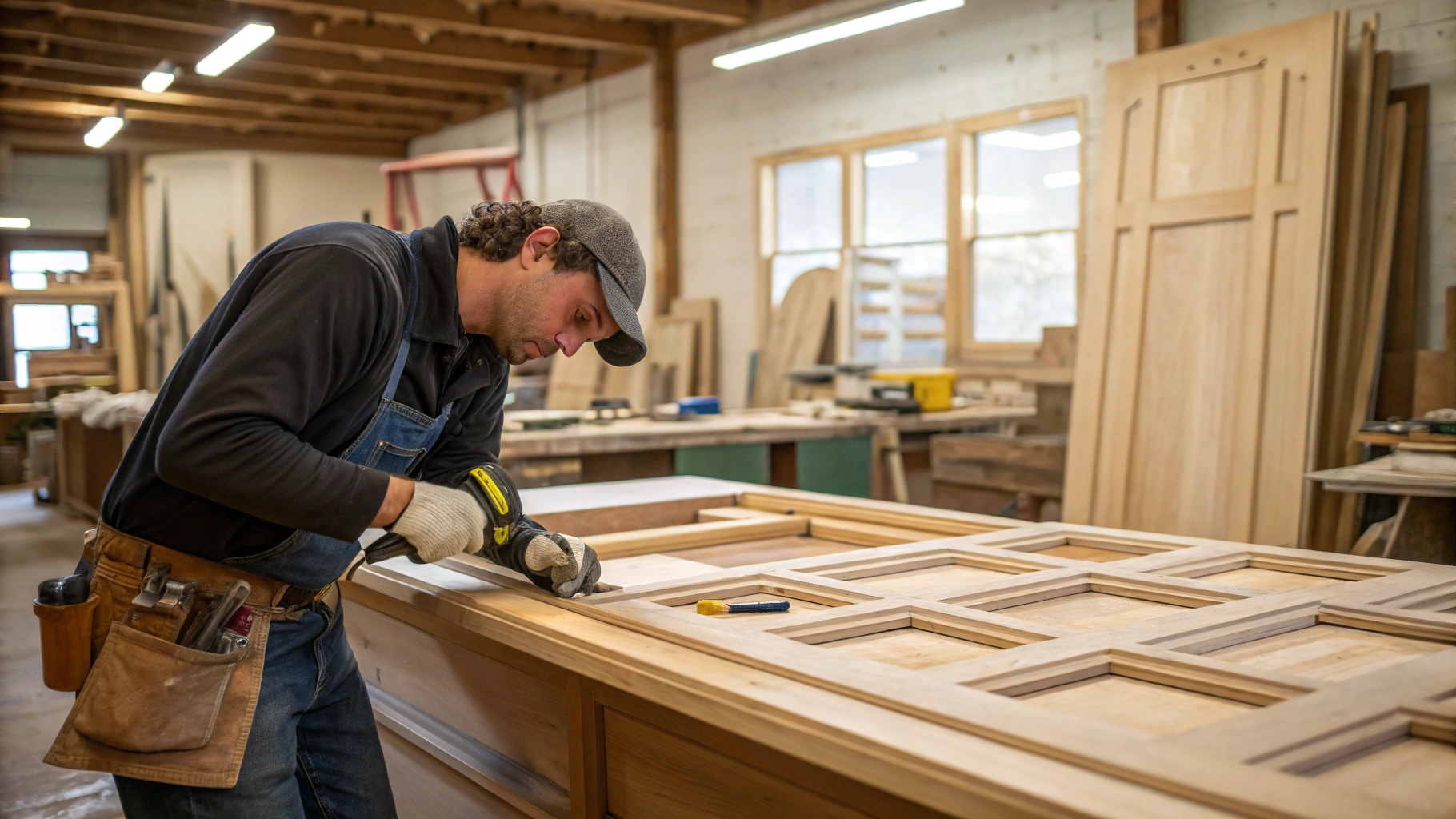Skilled carpenter working on custom cabinetry in a Salt Lake City workshop