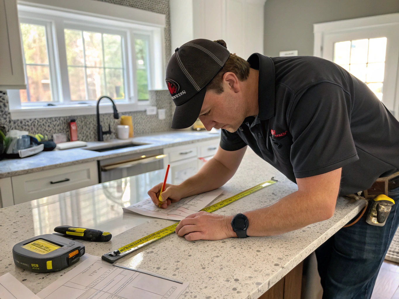 Contractor evaluating kitchen renovation layout in Salt Lake City